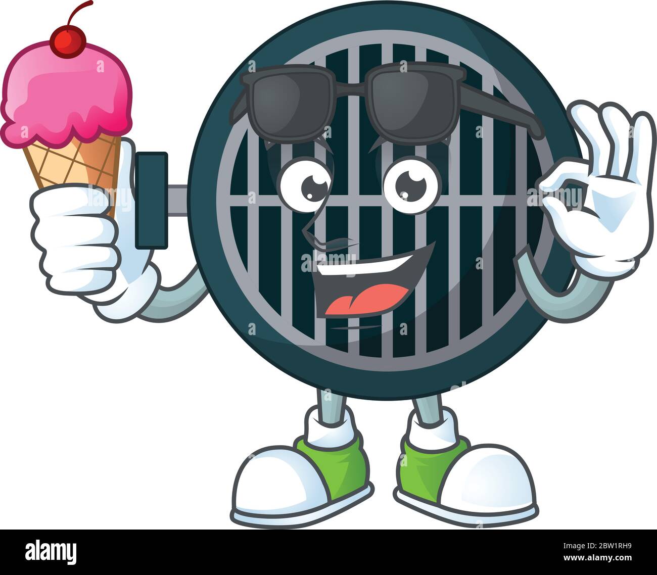 Happy face of Grill Cartoon Maskottchen mit einem Eis Stock Vektor