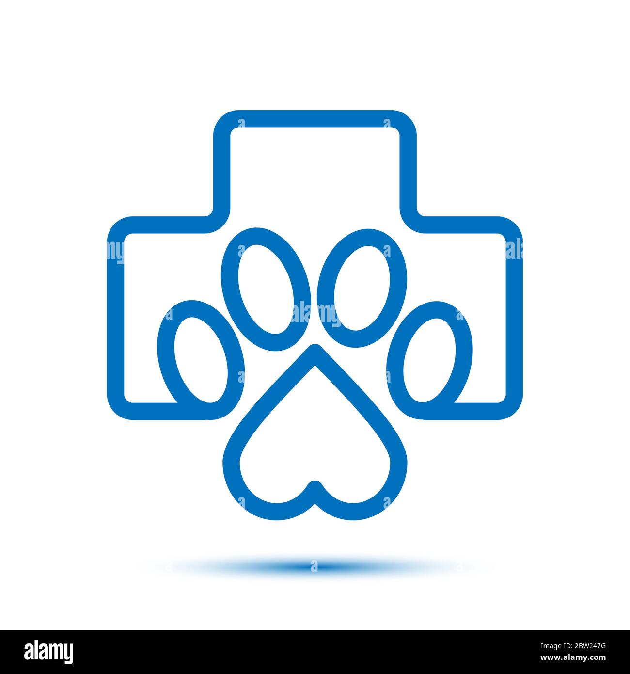 Veterinary-Logo. Vektorgrafik isolieren. PET clinique Logo mit medizinischem Kreuz, Herz und PET Pud Form Kombination. Modernes Branding-Design. Gut Stock Vektor