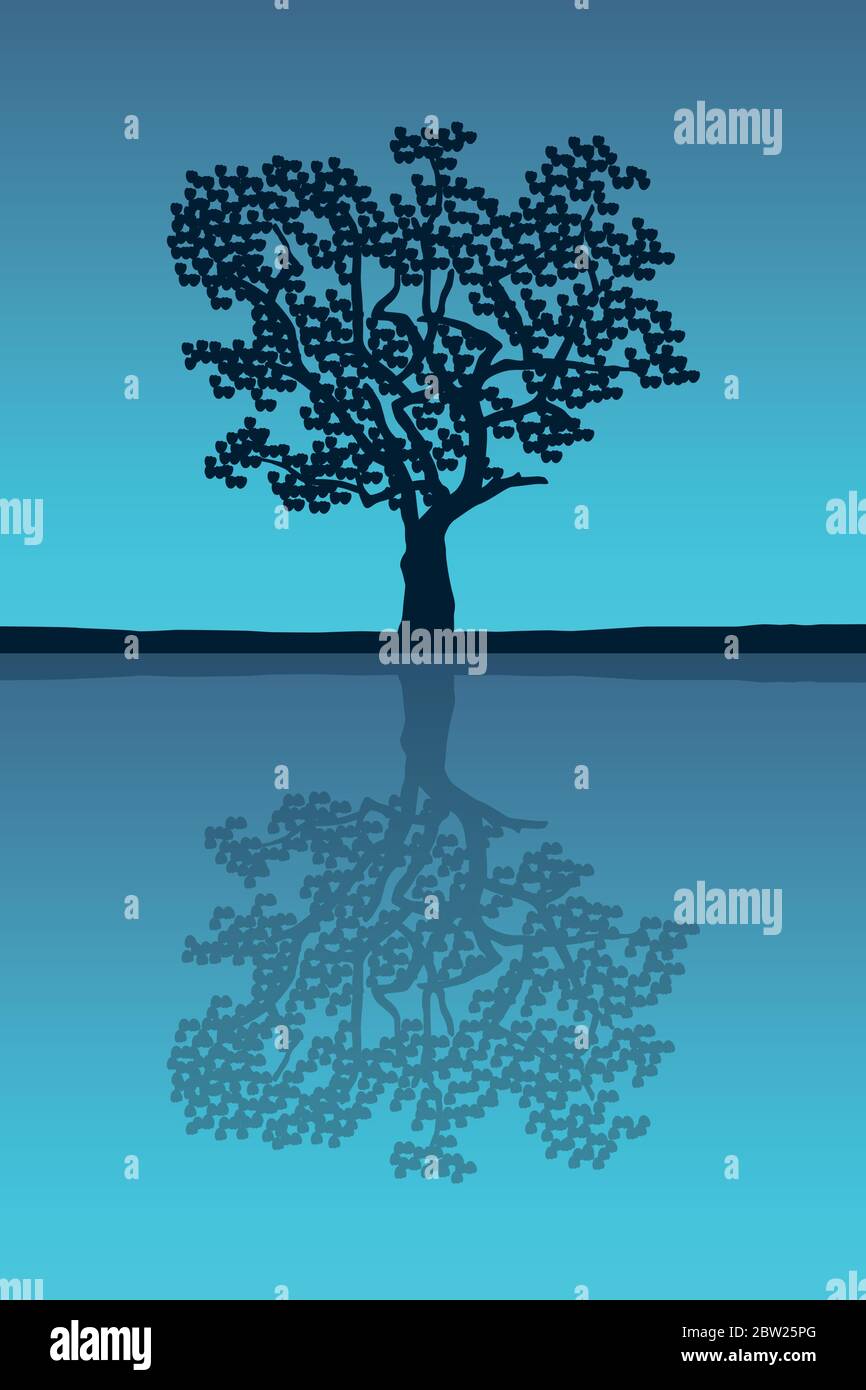 Baum Silhouette Reflexion in einer See Vektor-Illustration EPS10 Stock Vektor