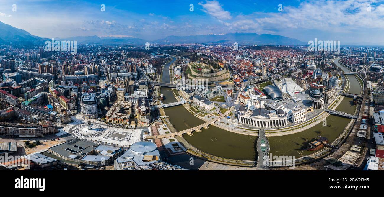 Panorama der Stadt Skopje, Makedonia. Panoramablick auf das Stadtzentrum von Skopje Stockfoto