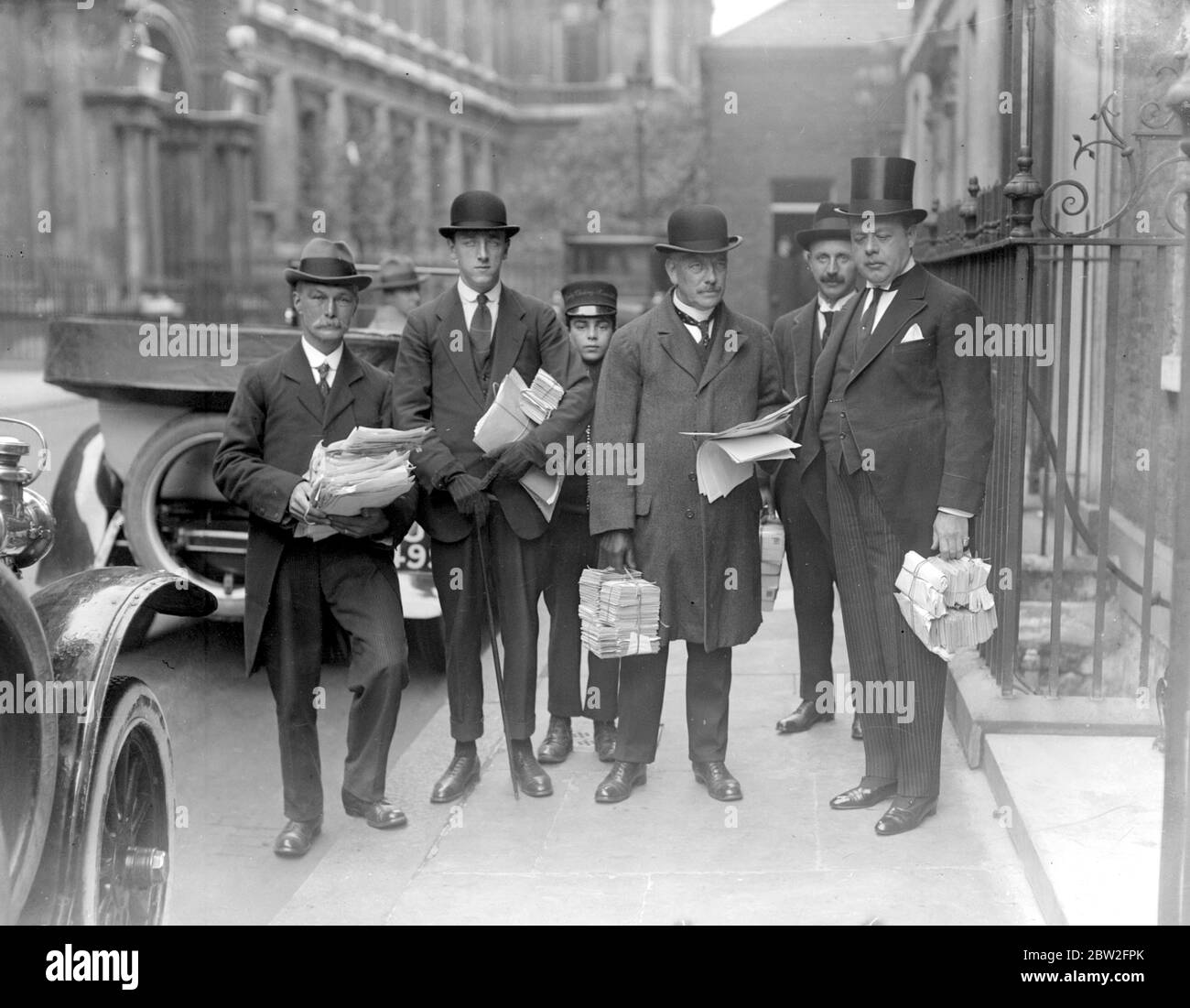 Mr Highams Deputation in Downing Street zur Frage der Tarife. 28 Juli 1920. Stockfoto