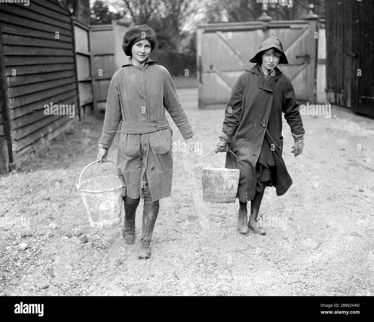 Girton als Schule der Landwirtschaft. Essen zu den Schweinen bringen. 1917 Stockfoto