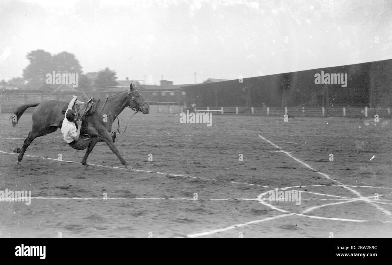 Woolwich Tattoo. T. Philips führt Stunts mit einem Pferd durch. 1934 Stockfoto