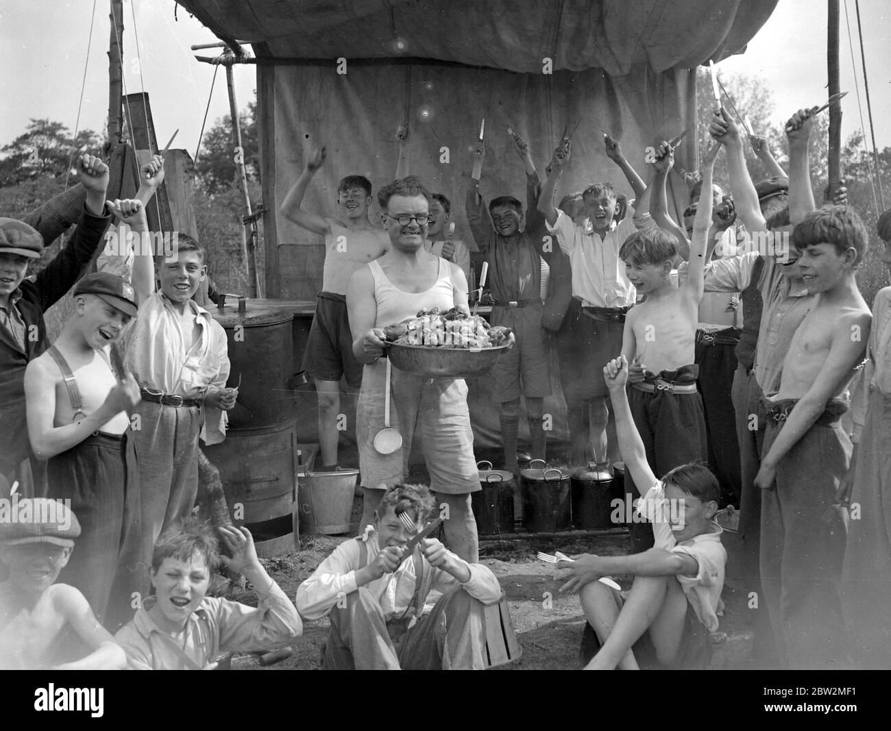 Arbeitslose Jungen Lager. Farnborogh. Das Kochhaus 1934 Stockfoto