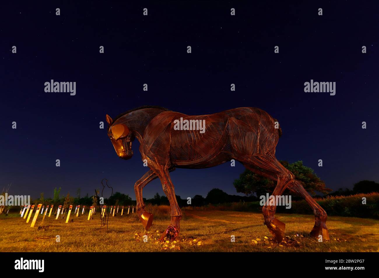 War Horse Skulptur in Mill Pond Meadow in Featherston, West Yorkshire, Großbritannien Stockfoto