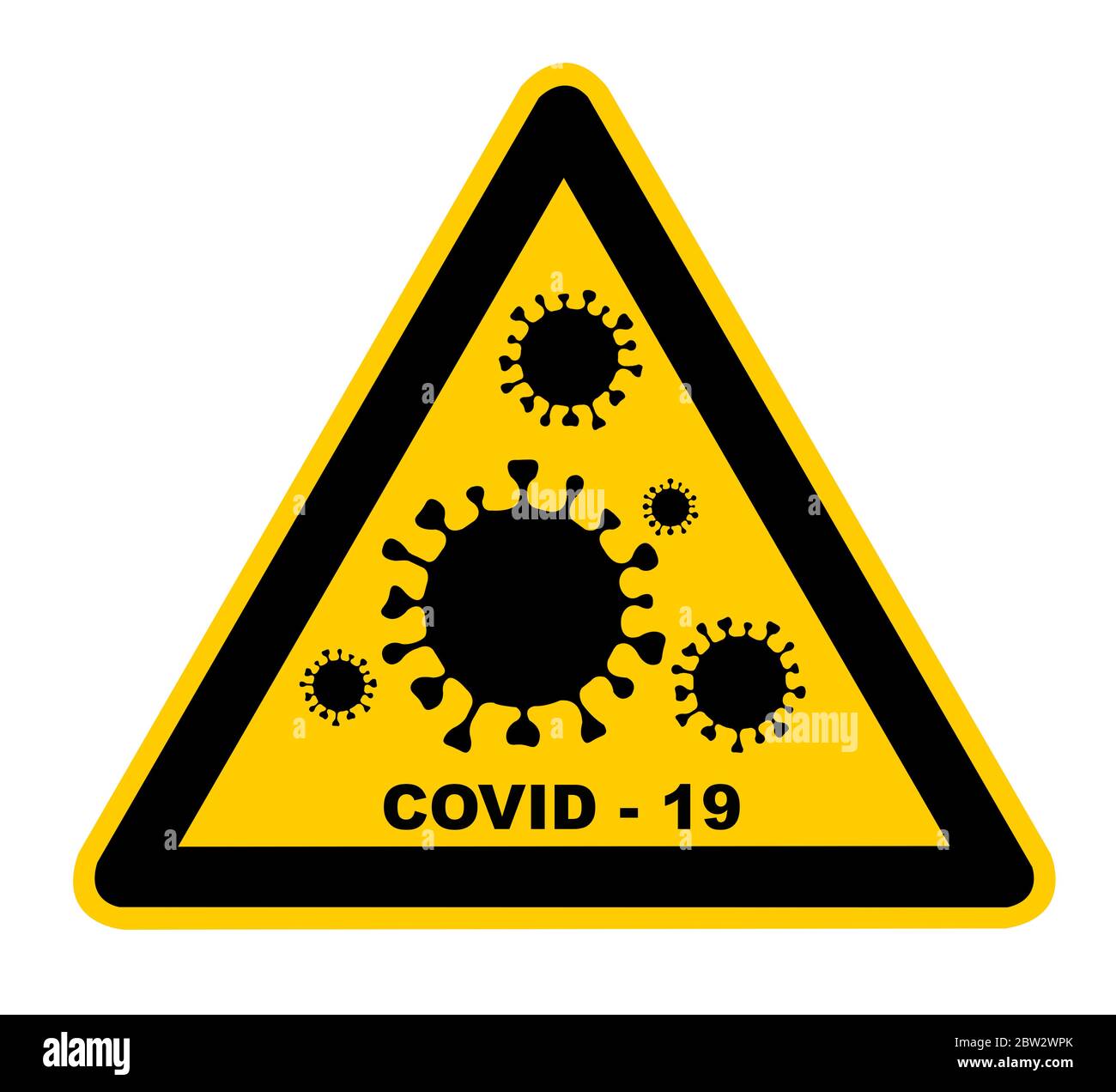 Ein dreieckiges Covid-19-Warnschild Stockfoto