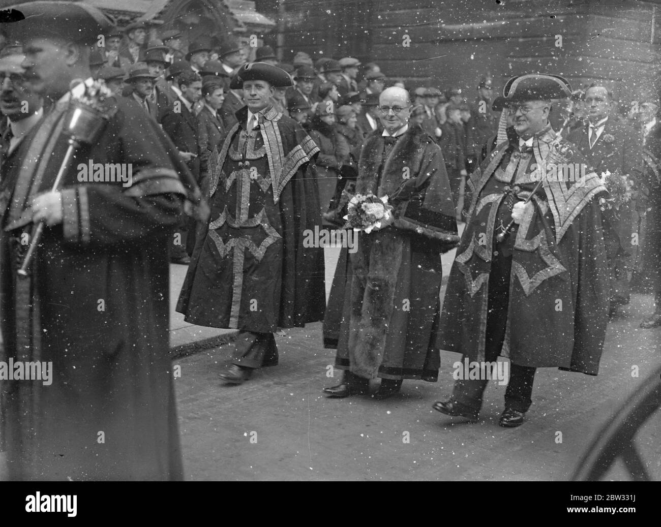 Anwesend und neuer Oberbürgermeister, Sir Maurice Jenks und Sir Percy Greenaway bei der Guildhall-Zeremonie. Stockfoto