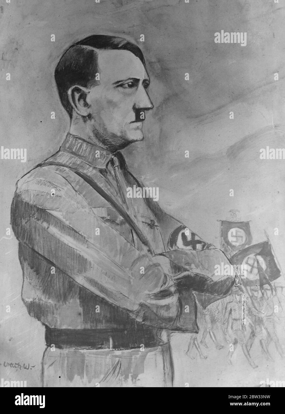 Eine Skizze von Adolf Hitler in seiner NS-Uniform. Stockfoto