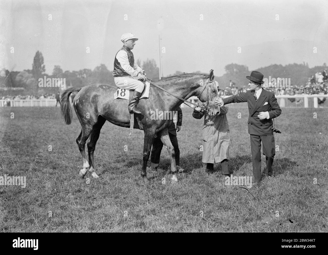 Grand Prix von Frankreich gewonnen von Strip The Willow . Das Grand Prix Rennen in Longchamps wurde von <r A J Duggans Strip The Willow mit Lord Derby 's Satrap zweite und Fog Horn dritten gewonnen. Strip The Willow gewinnt den Grand Prix in Longchamps . 27 Juni 1932 Stockfoto