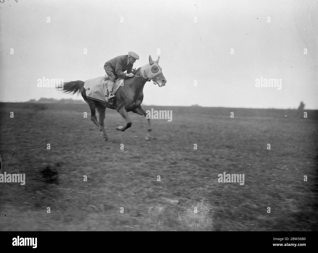 Rennpferd Rodosto und Reiter galoppieren Juni 1933 Stockfoto