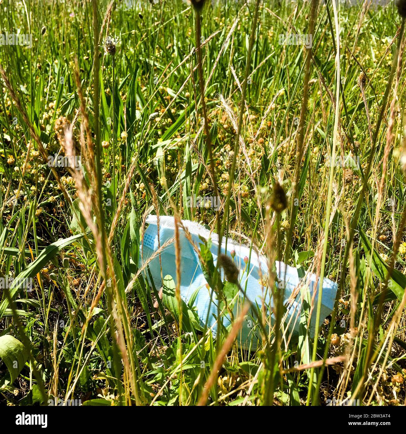 Aufgebrochene hygiena Maske. Covid-19 (Coronavirus) Krise : Tagebuch der Dekonfinement, Tag 18, Bron, Frankreich Stockfoto