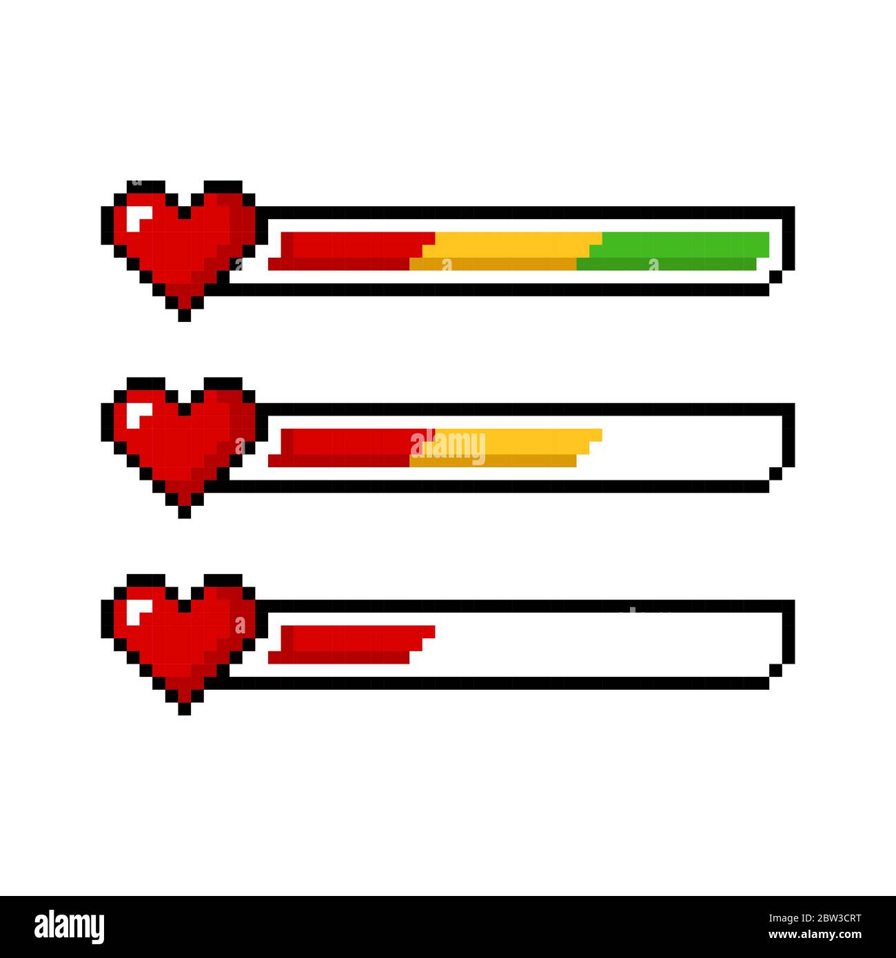 Pixel Art 8 Bit rot gelb grün Gesundheit Herz-Balken-Set - isolierte ...