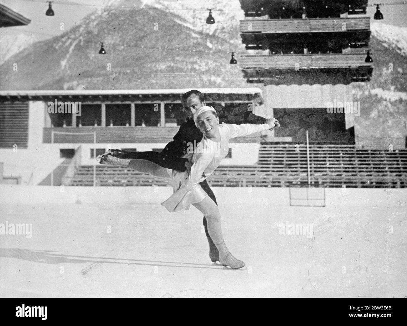 Für Deutschland bei Olympischen Spielen zu skaten. Ernst Baier und Maxi Herber . 22. Januar 1935 Stockfoto