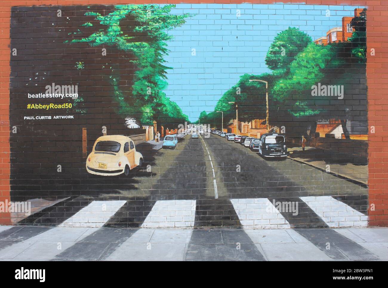 Paul Curtis Kunstwerk zu feiern 50yrs Beatles Abbey Road Stockfoto
