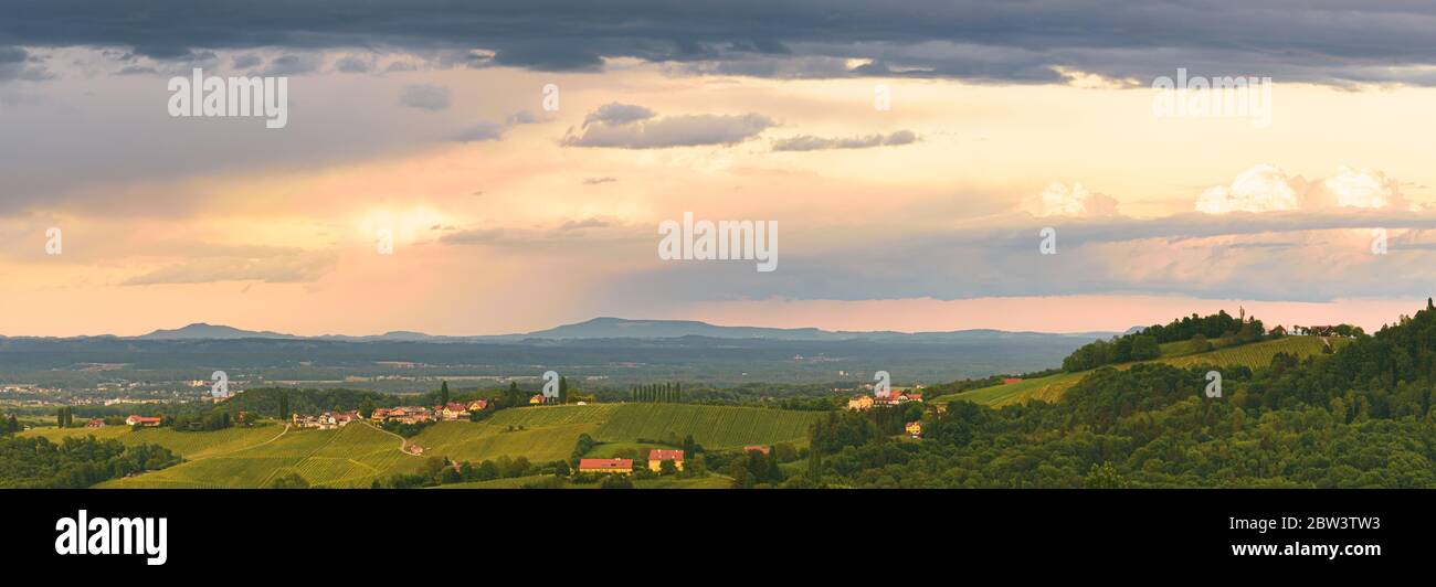 Panorama der Weinberge Hügel in der Südsteiermark, Österreich. Toskana wie Ort zu besuchen. Stockfoto