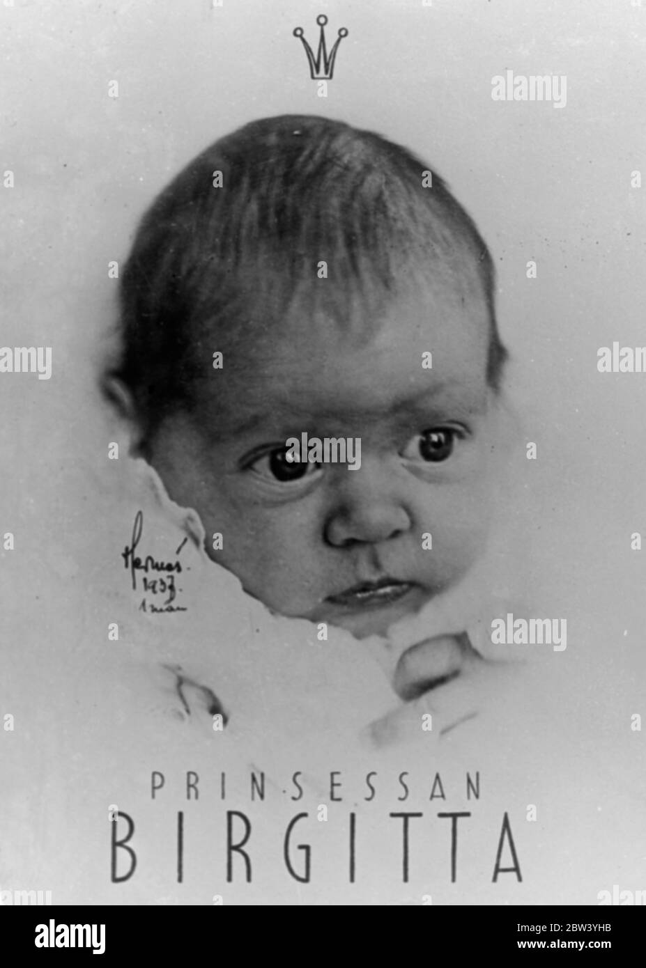 Schwedens Baby Prinzessin - neues Bild. Fotoausstellungen: Schwedens großäugiges Königskabinchen - Prinzessin Birgitta - die einmonatige Tochter von Prinz Gustav Adolf und Prinzessin Sibylla. 25 Februar 1937 Stockfoto