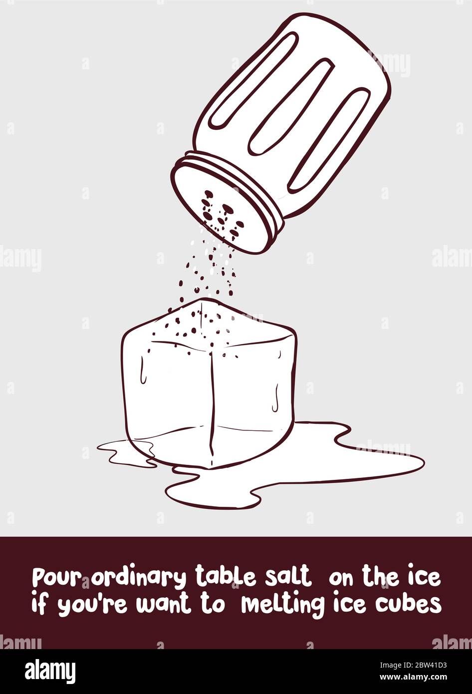 Gießen Sie gewöhnliches Kochsalz auf das Eis, wenn Sie Eiswürfel schmelzen möchten. Stock Vektor