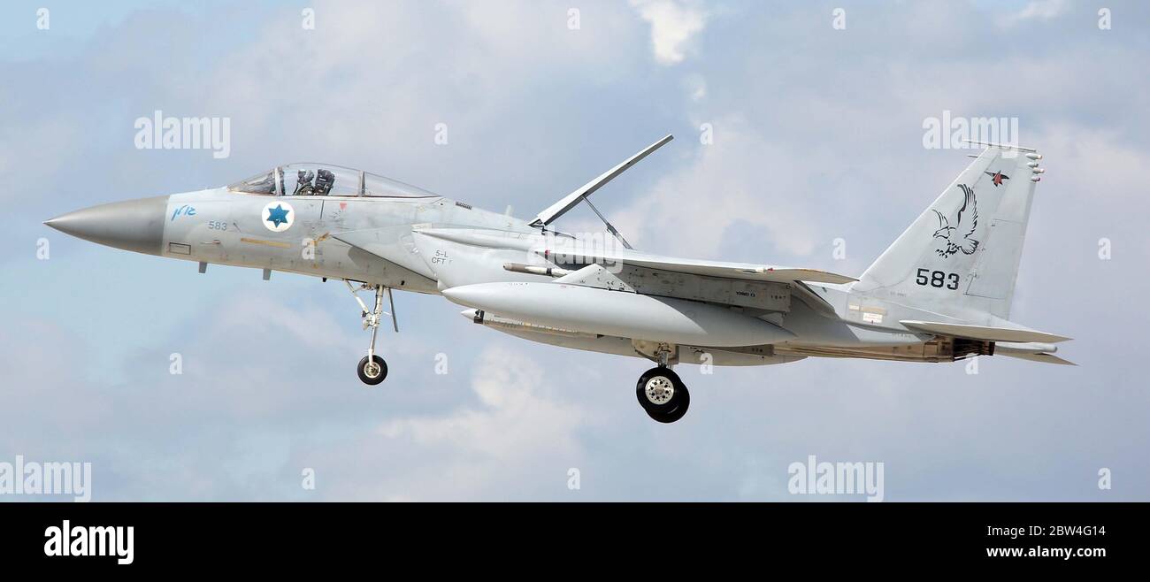 MDD F-15C Eagle, 583, von 133 Sqn, israelische Luftwaffe bei RAF Waddington während der Übung Cobra Warrior, Waddington, Großbritannien, 4. September 2019. Stockfoto