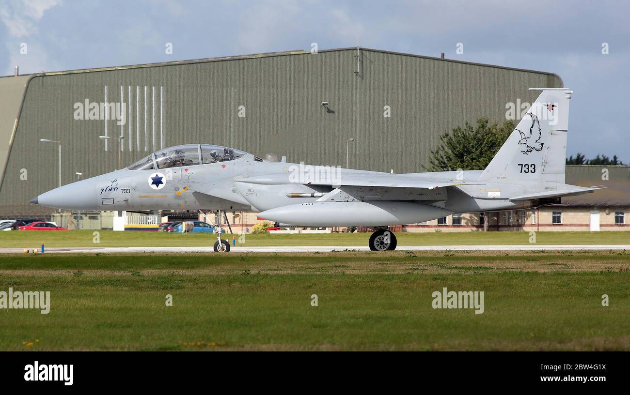 MDD F-15D Eagle, 733, der 133 Sqn, israelische Luftwaffe bei RAF Waddington während der Übung Cobra Warrior, Waddington, Großbritannien, 4. September 20 Stockfoto
