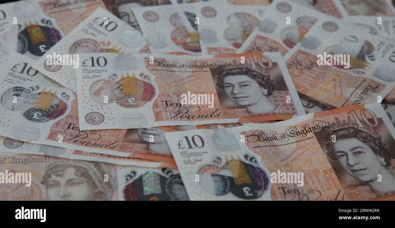 Die neue Polymer £10 Note, mit Jane Austen, in Umlauf gebracht 2017 mit einem Hologramm. Es wird auch allgemein als ein Tenner. Stockfoto