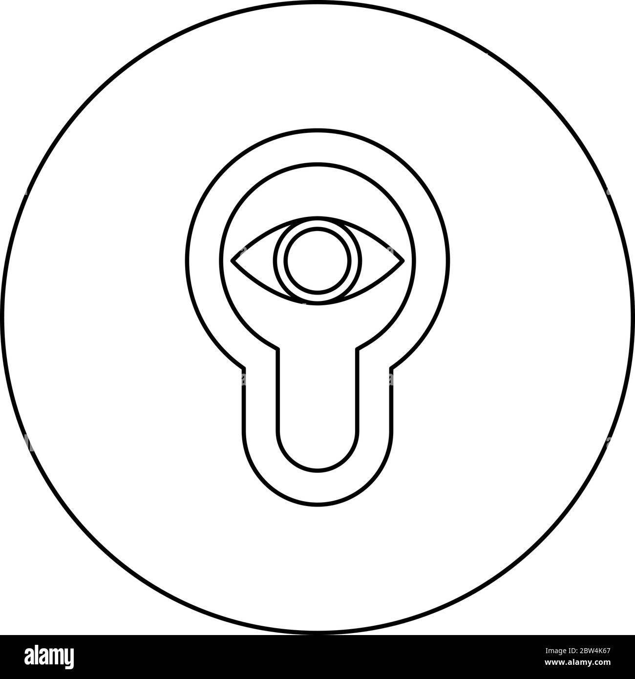 Schlüsselloch Auge suchen Schloss Tür aussehen Konzept Symbol im Kreis runden Kontur schwarz Farbe Vektor Illustration flach Stil einfaches Bild Stock Vektor