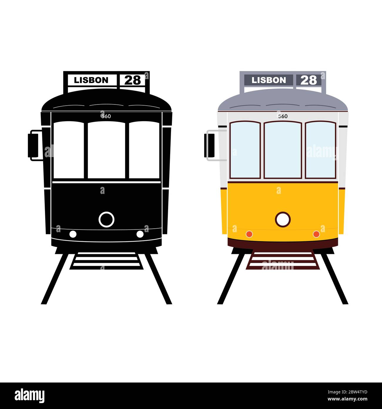 Lissabon Straßenbahn in schwarz und gelb Farbe Kunst Illustration Stock Vektor