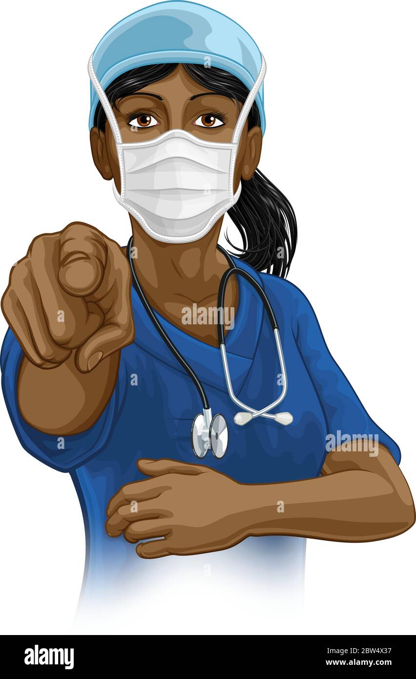 Doktor oder Krankenschwester Frau in Scrubs Uniform zeigen Stock Vektor