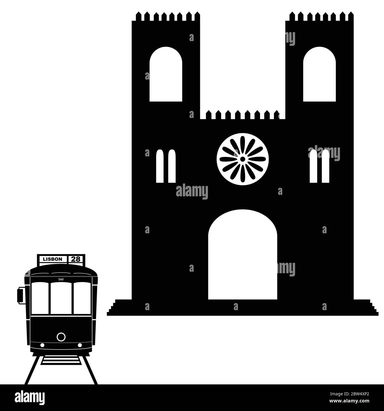 Lissabon Straßenbahn in schwarz mit Baukunst Illustration Stock Vektor