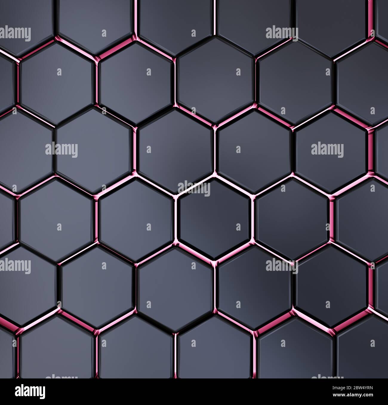 Abstraktes 3D-Rendering mit schwarzer und roter sechseckiger Textur Stockfoto