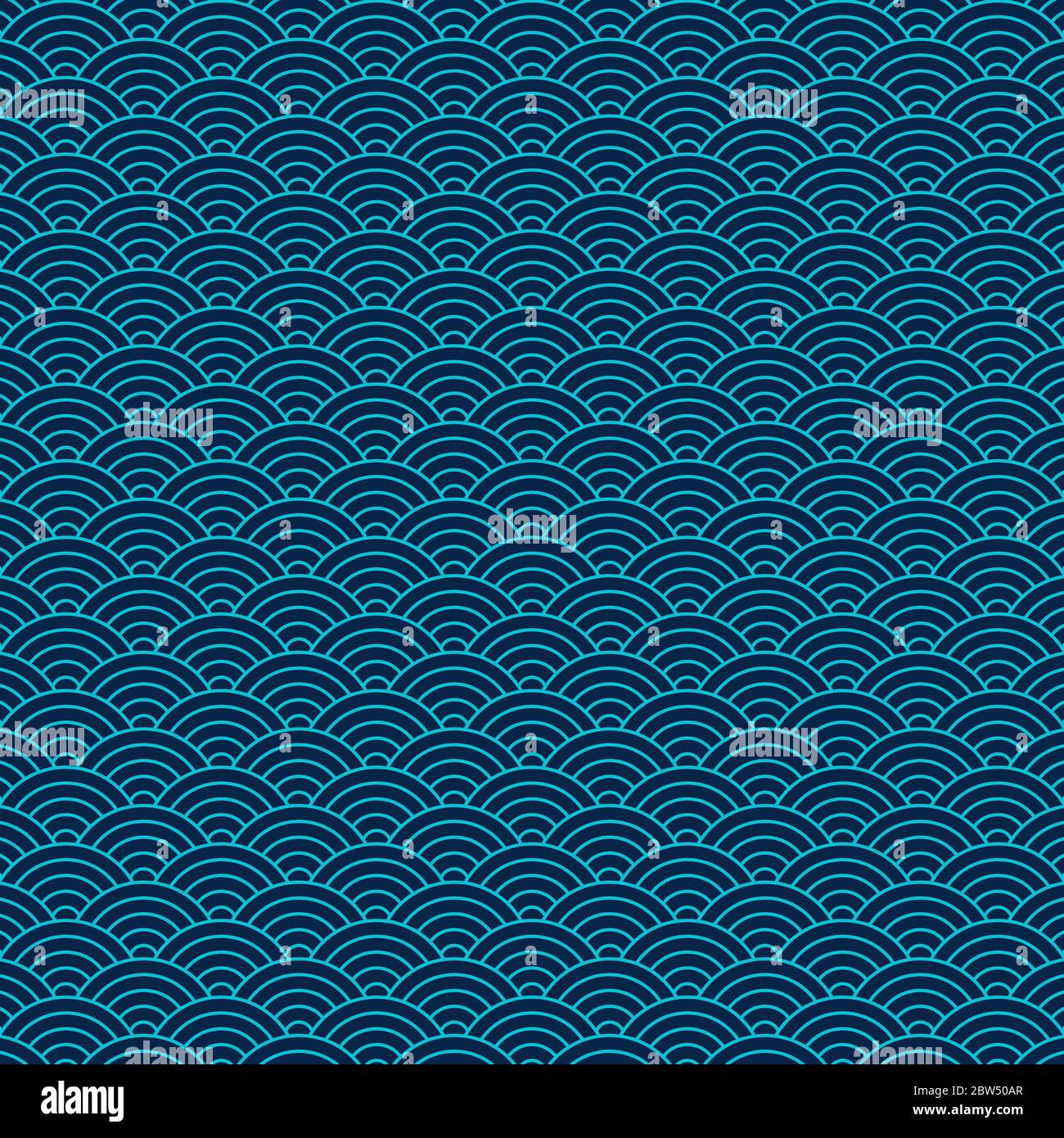 Wellenmuster, inspiriert von traditionellen japanischen geometrischen Mustern. Abstraktes Vektordesign. Blaues Seigaiha-Muster. Stock Vektor