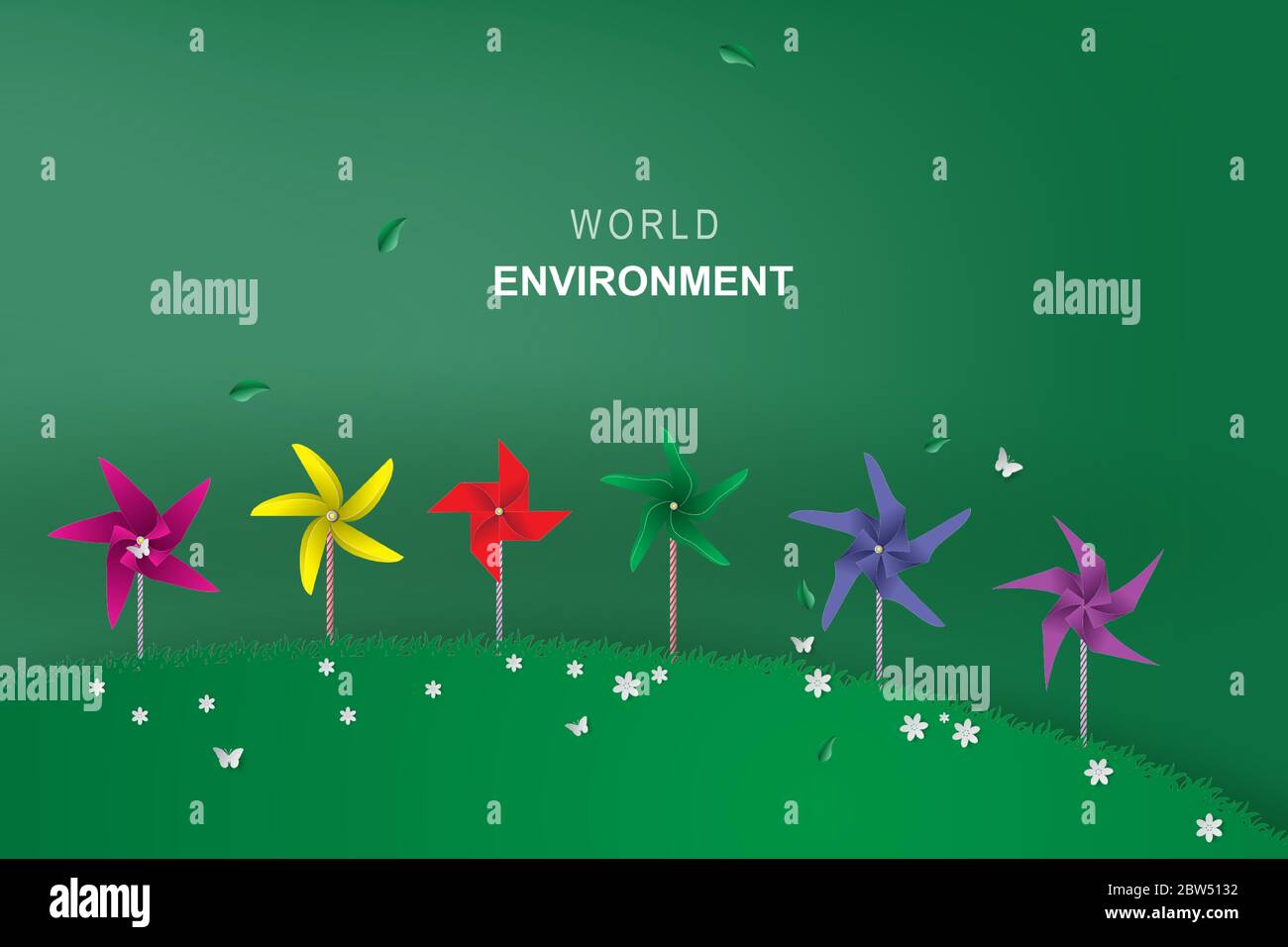 Origami von bunten Windturbine in Park.Go grüne Ökologie Umwelt Konzept für Tapete, Landing Page, Buchcover.Creative Papier Kunst und Handwerk Stock Vektor