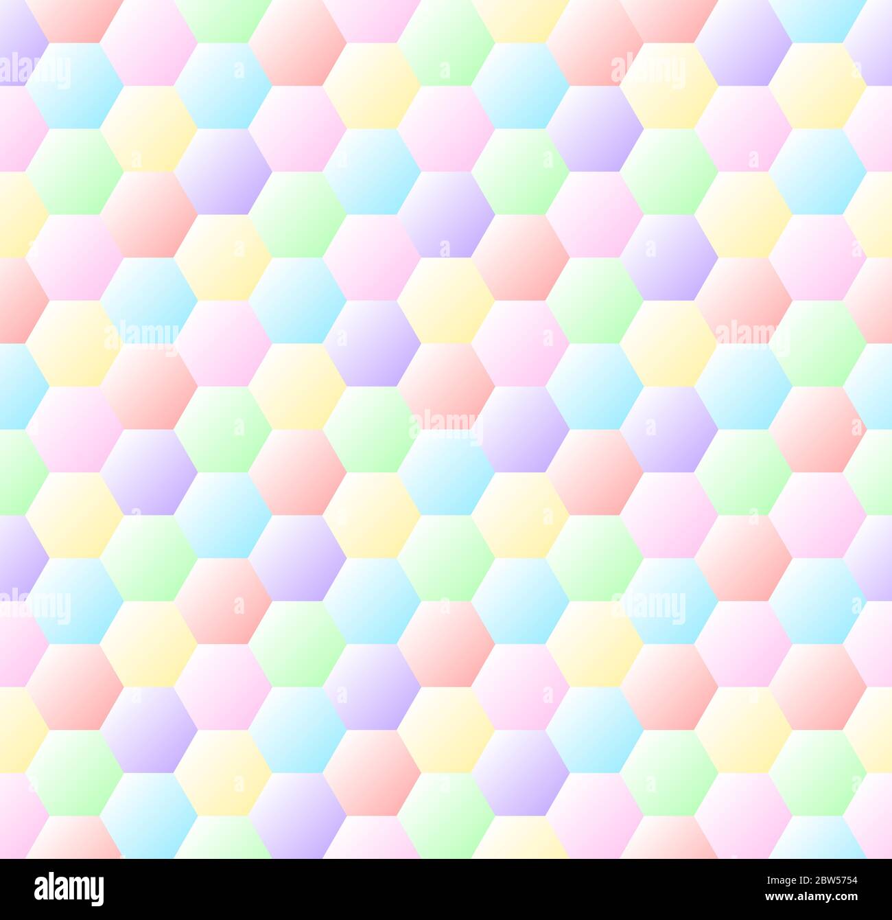 Nahtloses Wabenmuster in pastellfarbenen Regenbogenfarben. Abstrakter Hintergrund Hexagone Texturmuster. Sechsecke auf pastellfarbenen Gradienten Stock Vektor
