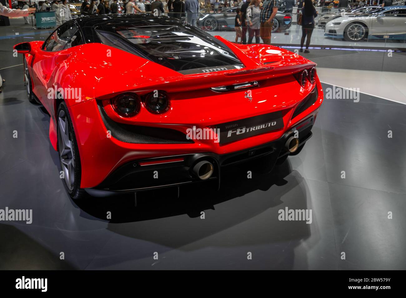 Epic Red Ferrari - brandneuer Ferrari F8 Tributo, Mittelmotor hinten Antrieb Sportwagen Stockfoto