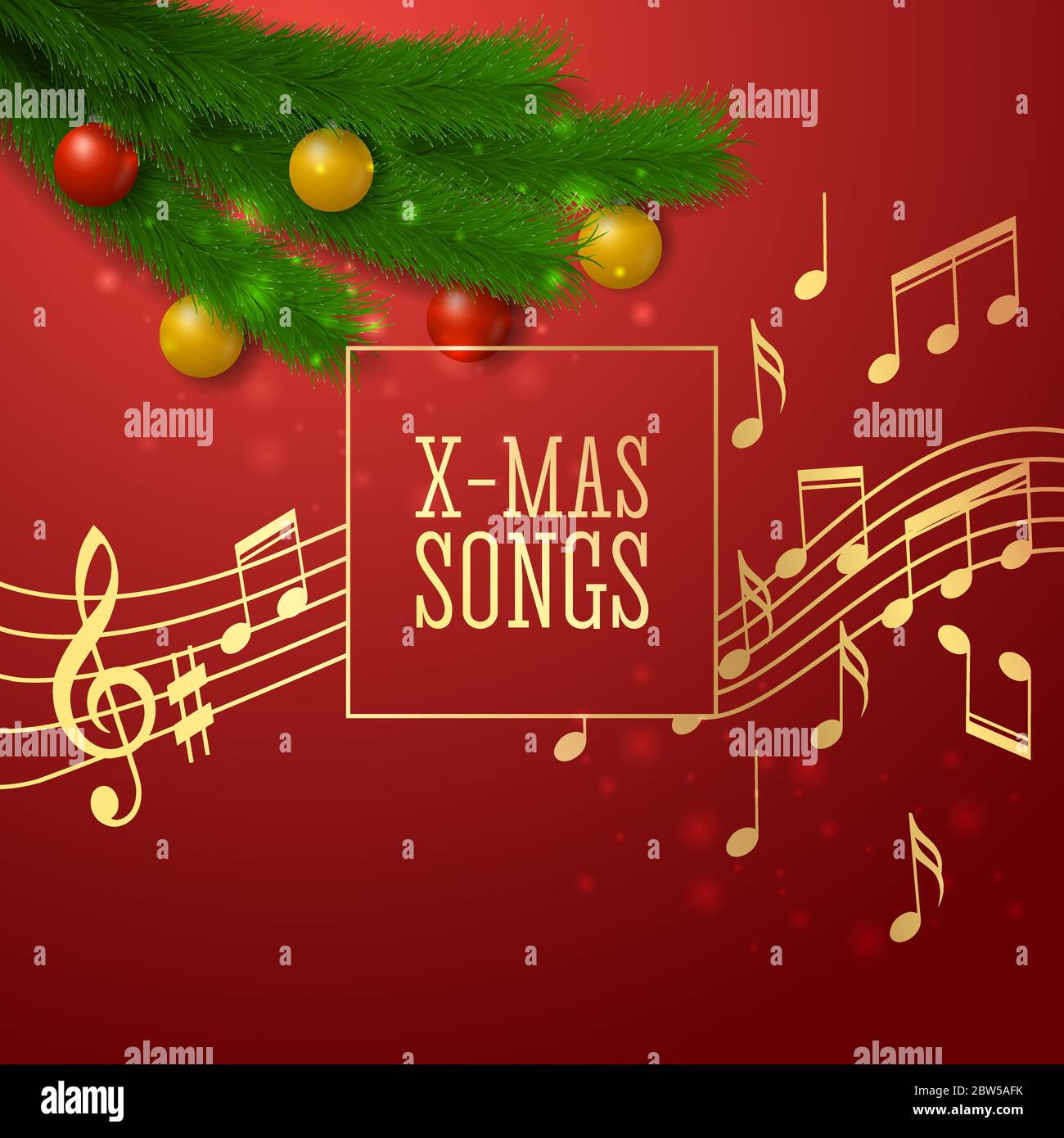 Festlicher Hintergrund auf das Thema der Weihnachtslieder, realistischer Stil. Stock Vektor