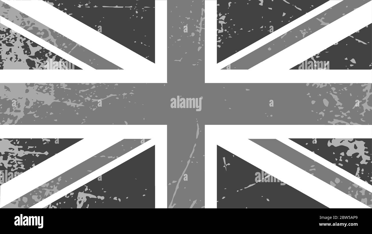 Monochrome britische Flagge auf grunge Hintergrund. Stock Vektor