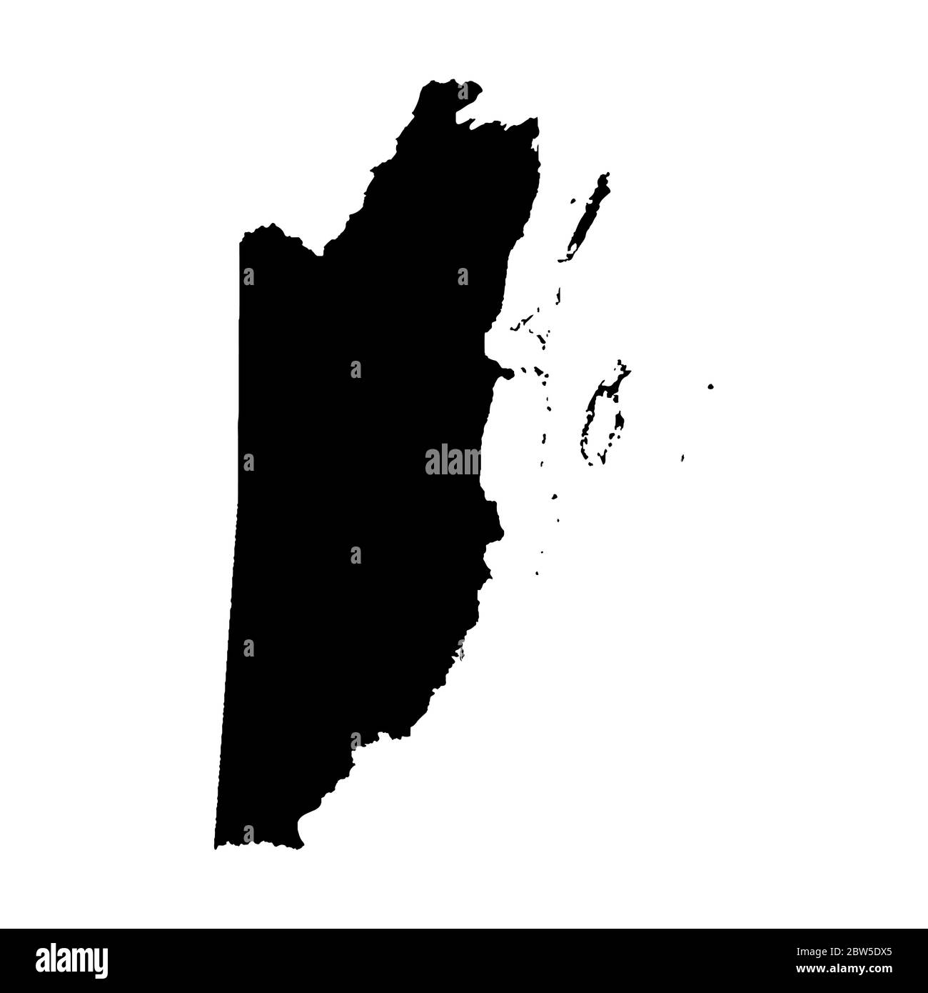 Vektorkarte Belize. Isolierte Vektorgrafik. Schwarz auf weißem Hintergrund. EPS 10-Abbildung. Stock Vektor