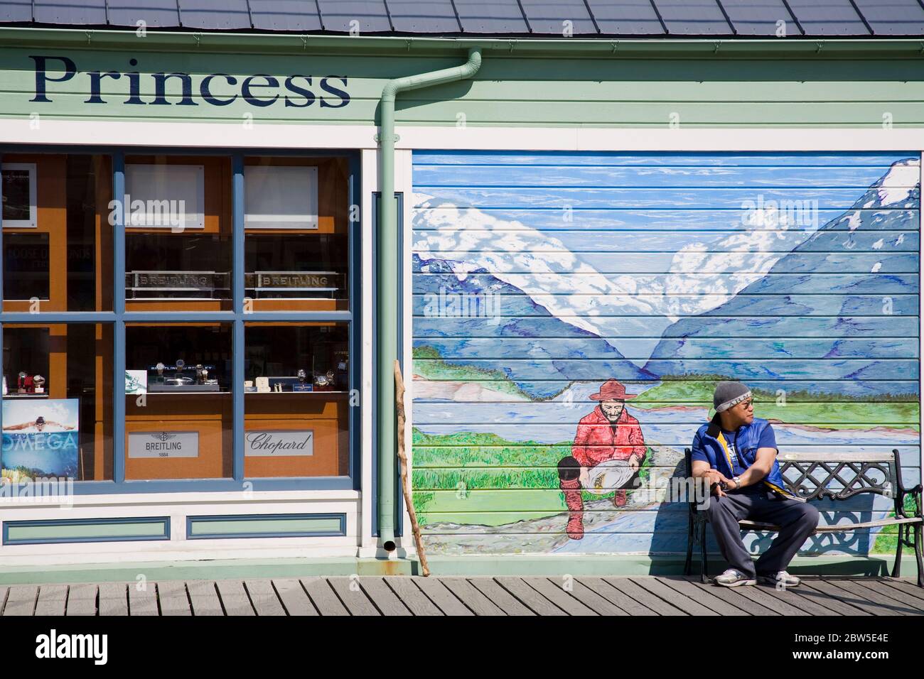 Wandgemälde auf der 2nd Avenue, Skagway, Südost-Alaska, USA Stockfoto