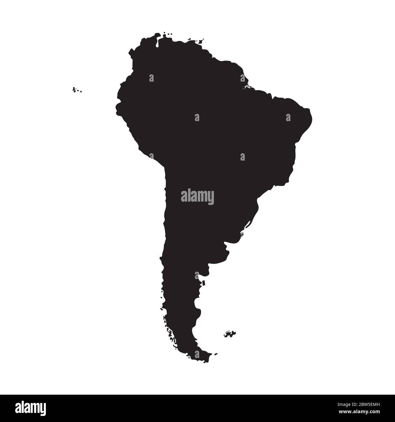 Vektorkarte Südamerika. Isolierte Vektorgrafik. Schwarz auf weißem Hintergrund. EPS 10-Abbildung. Stock Vektor