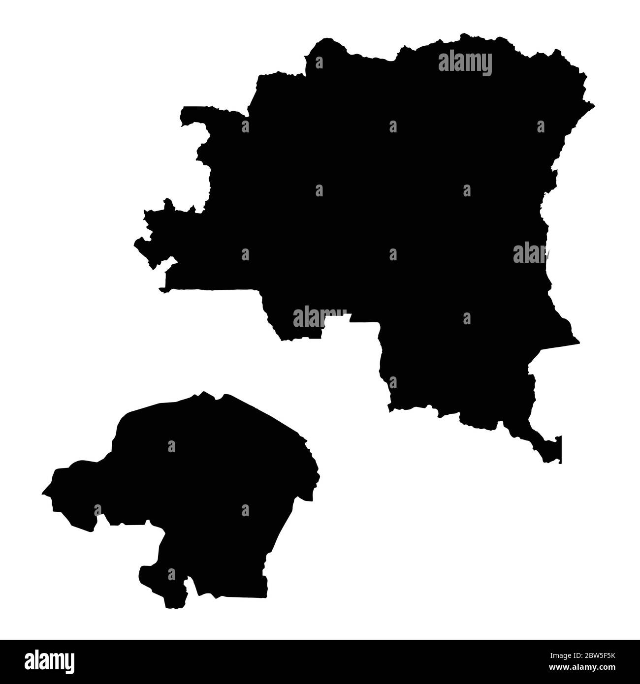 Vektorkarte Demokratische Republik Kongo und Kinshasa. Land und Hauptstadt. Isolierte Vektorgrafik. Schwarz auf weißem Hintergrund. EPS 10-Bild Stock Vektor