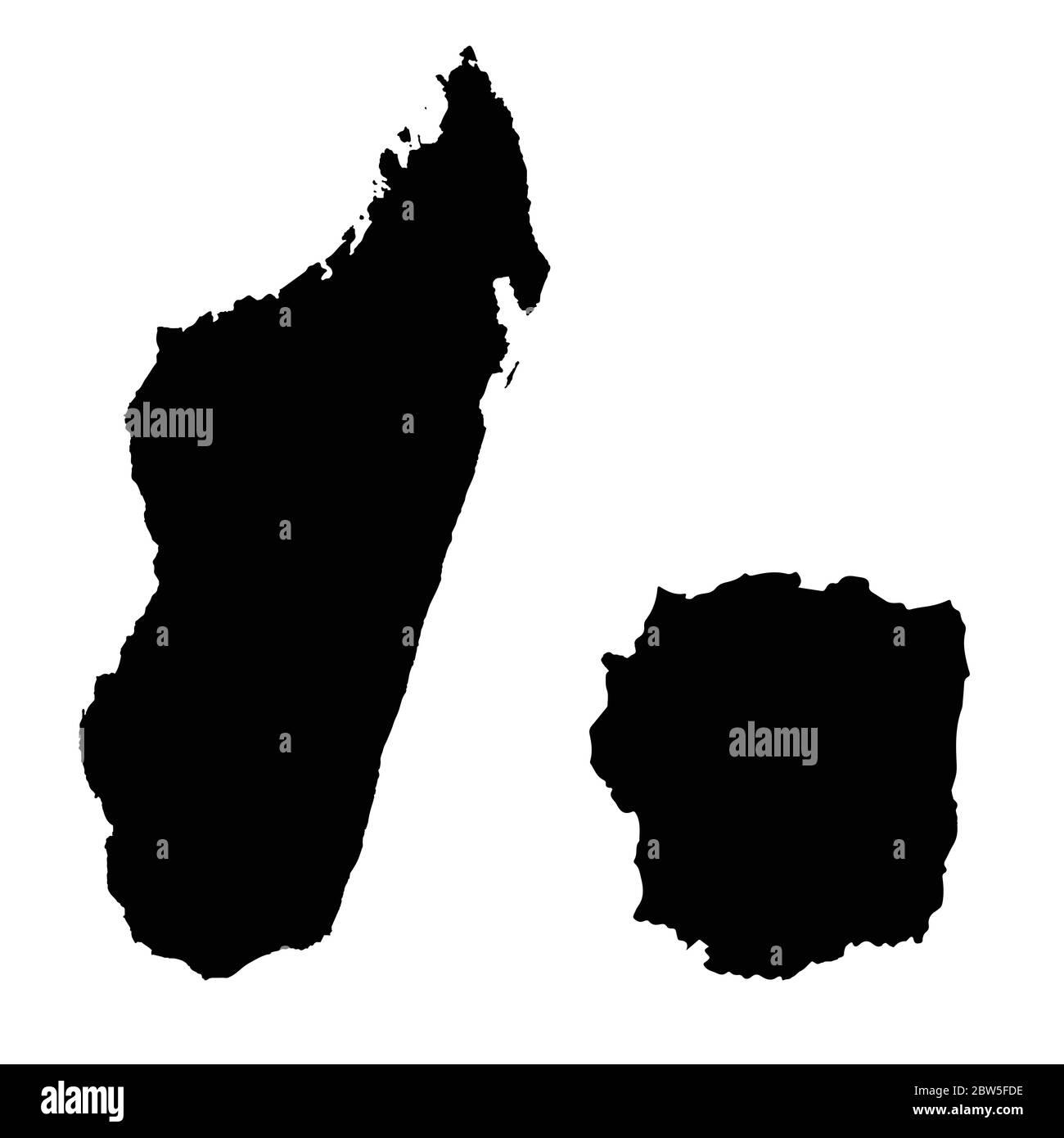 Vektorkarte Madagaskar und Antananarivo. Land und Hauptstadt. Isolierte Vektorgrafik. Schwarz auf weißem Hintergrund. EPS 10-Abbildung. Stock Vektor