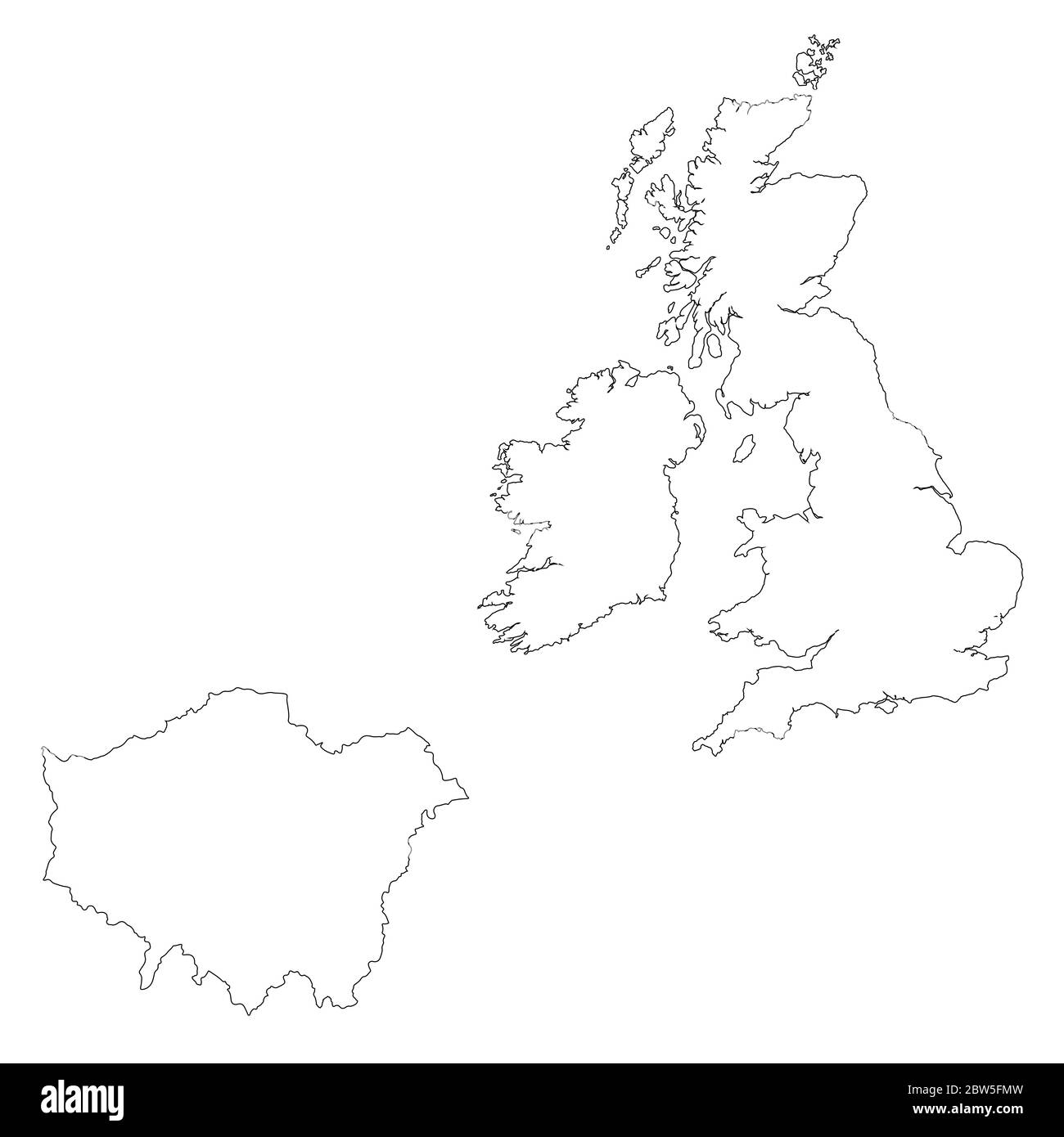 Vektorkarte Großbritannien und London. Land und Hauptstadt. Isolierte Vektorgrafik. Übersicht. EPS 10-Abbildung. Stock Vektor