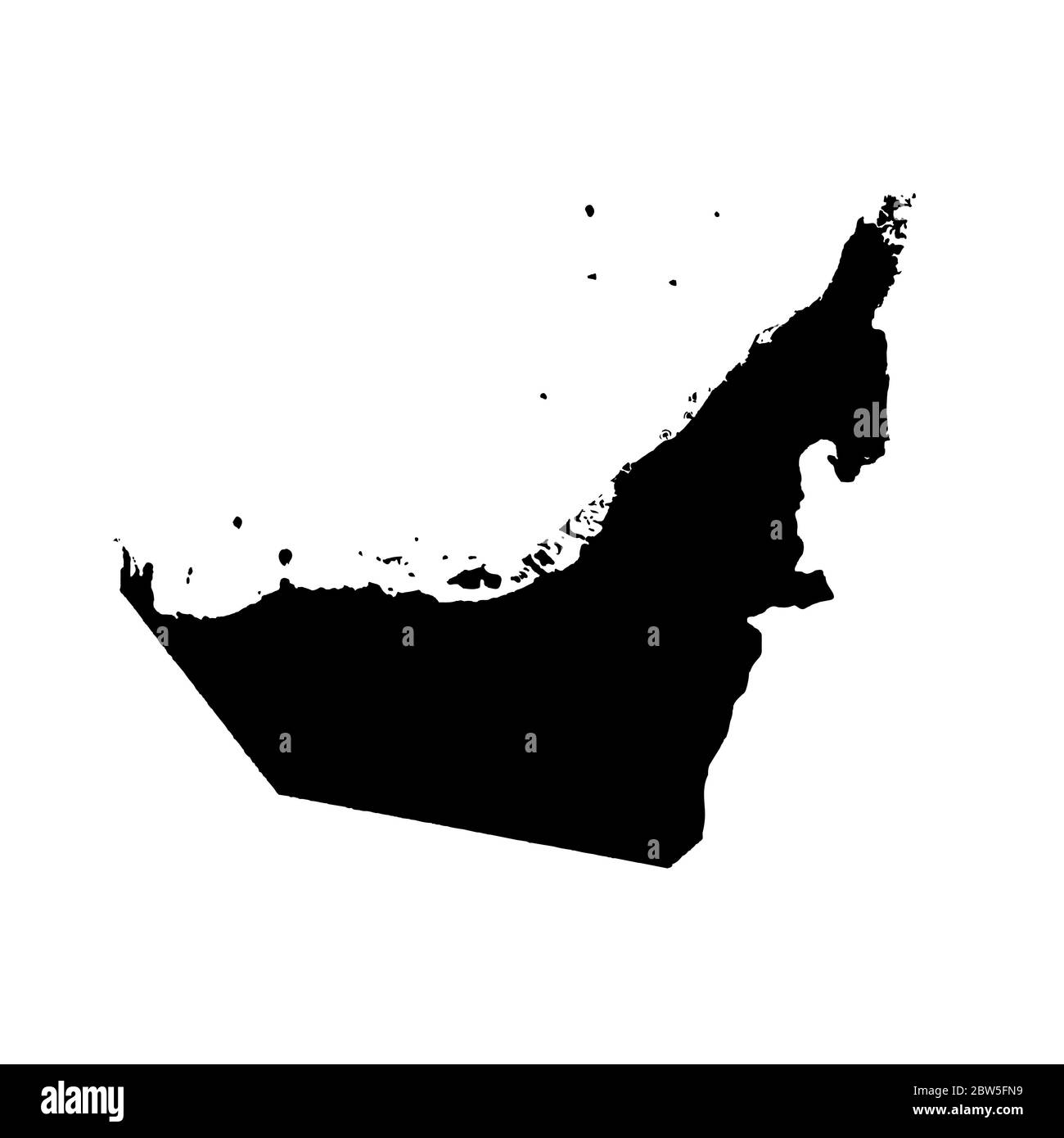 Vektorkarte Vereinigte Arabische Emirate. Isolierte Vektorgrafik. Schwarz auf weißem Hintergrund. EPS 10-Abbildung. Stock Vektor