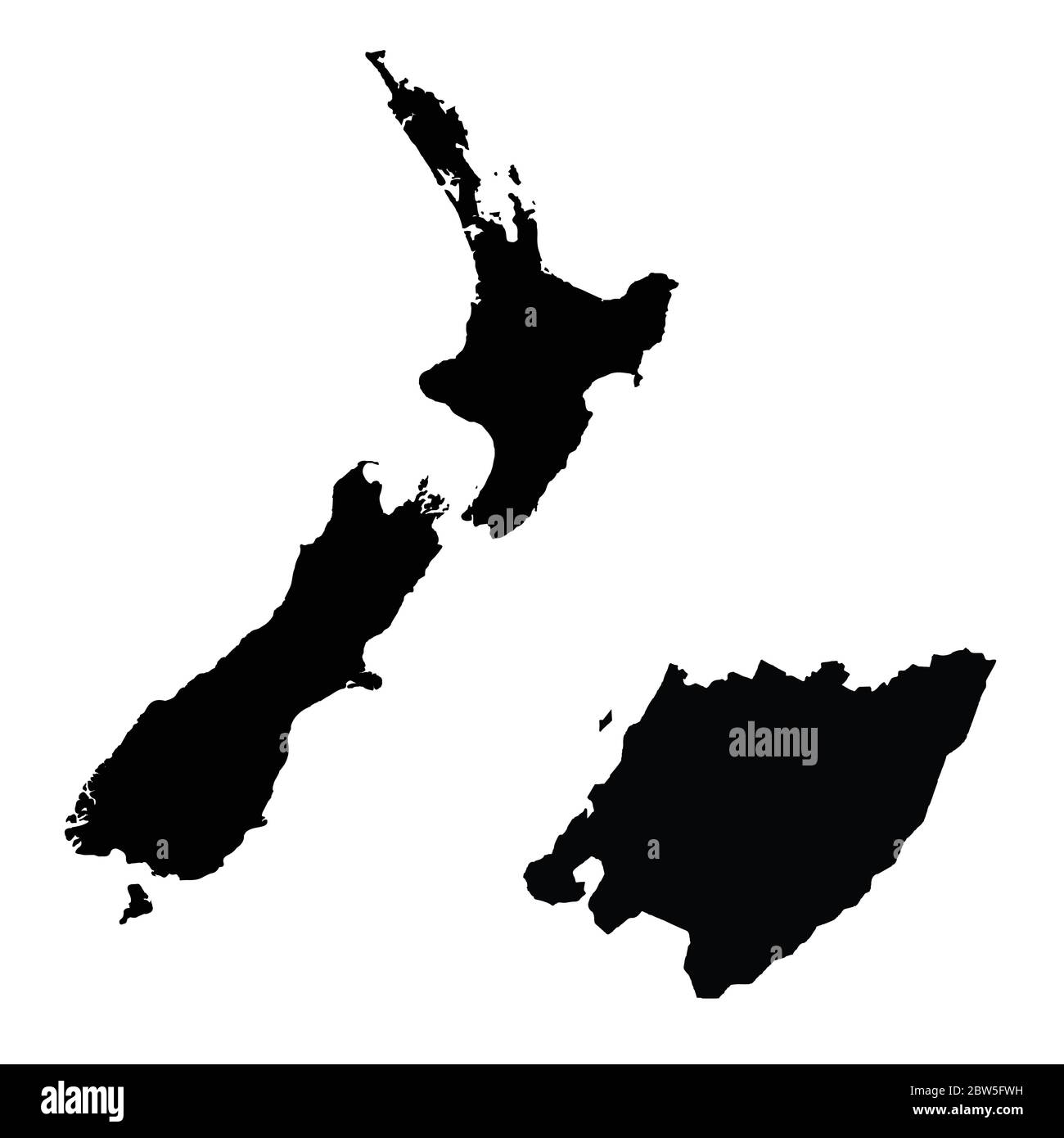 Vektorkarte Neuseeland und Wellington. Land und Hauptstadt. Isolierte Vektorgrafik. Schwarz auf weißem Hintergrund. EPS 10-Abbildung. Stock Vektor