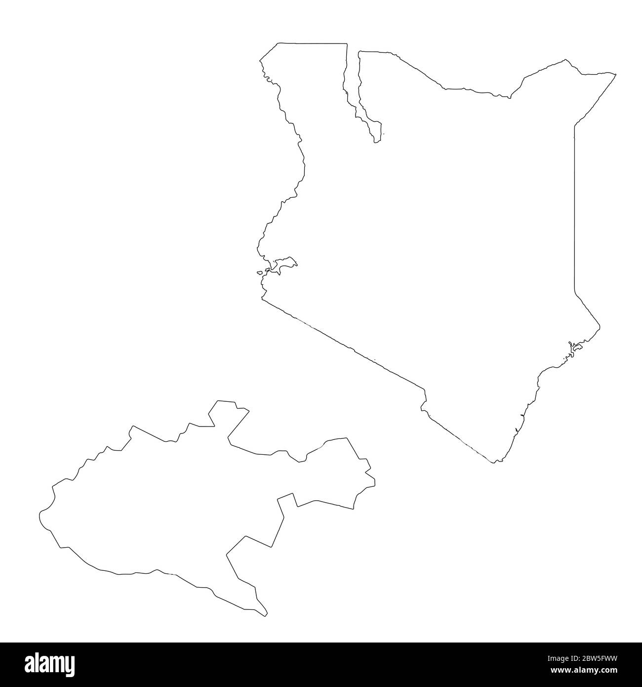 Vektorkarte Kenia und Nairobi. Land und Hauptstadt. Isolierte Vektorgrafik. Übersicht. EPS 10-Abbildung. Stock Vektor