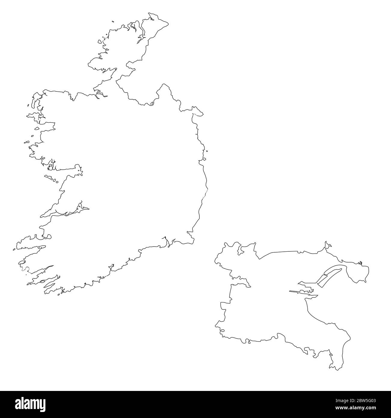Vektorkarte Irland und Dublin. Land und Hauptstadt. Isolierte Vektorgrafik. Übersicht. EPS 10-Abbildung. Stock Vektor
