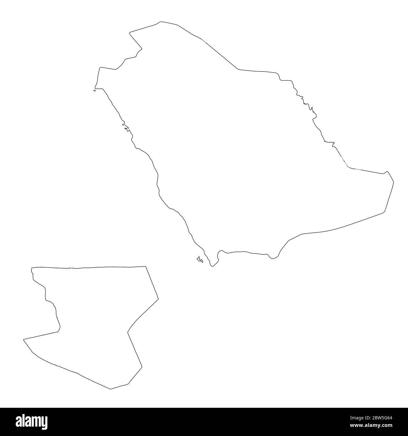 Vektorkarte Saudi Arabien und Er Riad. Land und Hauptstadt. Isolierte Vektorgrafik. Übersicht. EPS 10-Abbildung. Stock Vektor