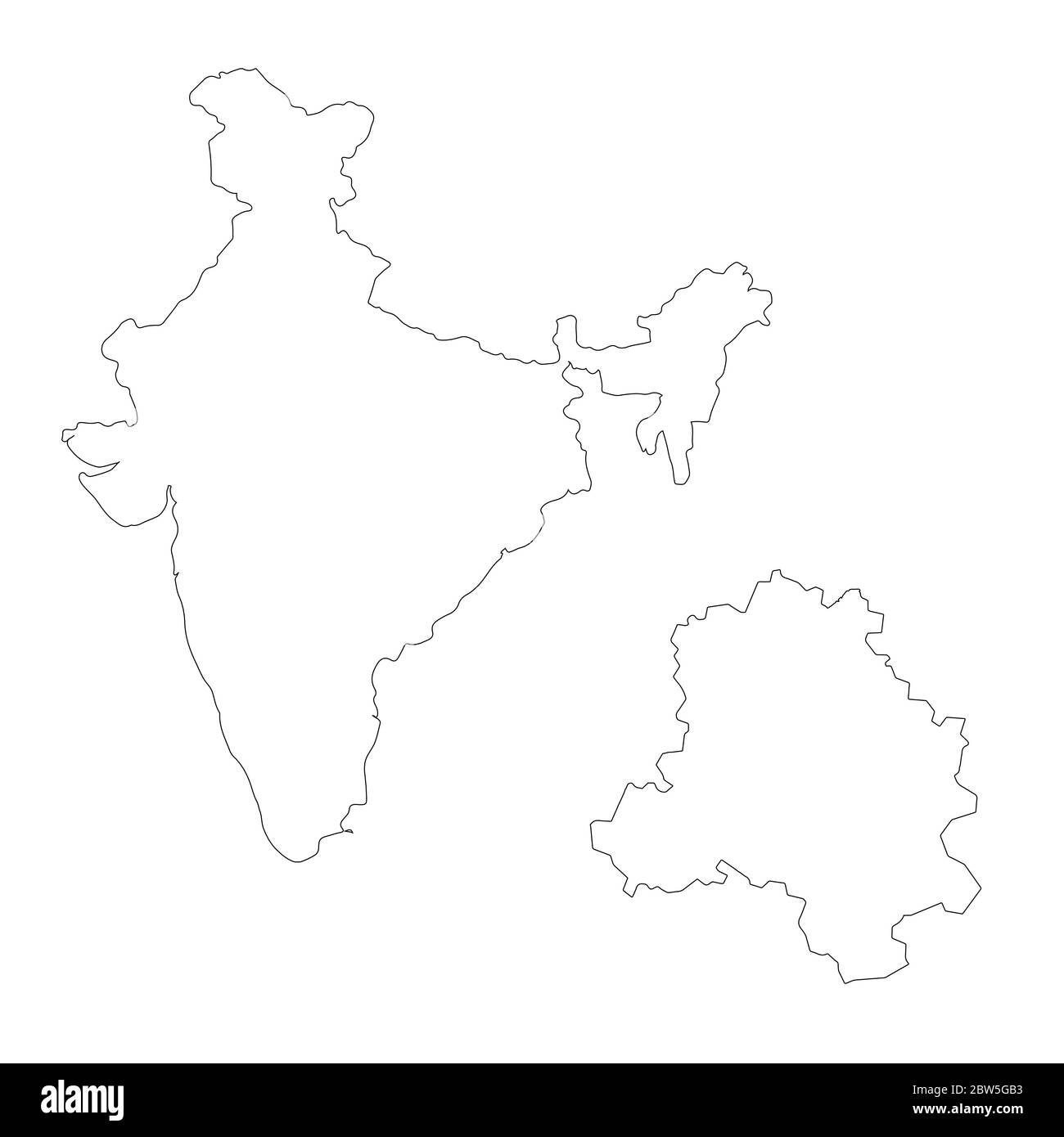 Vektorkarte Indien und Neu Delhi. Land und Hauptstadt. Isolierte Vektorgrafik. Übersicht. EPS 10-Abbildung. Stock Vektor