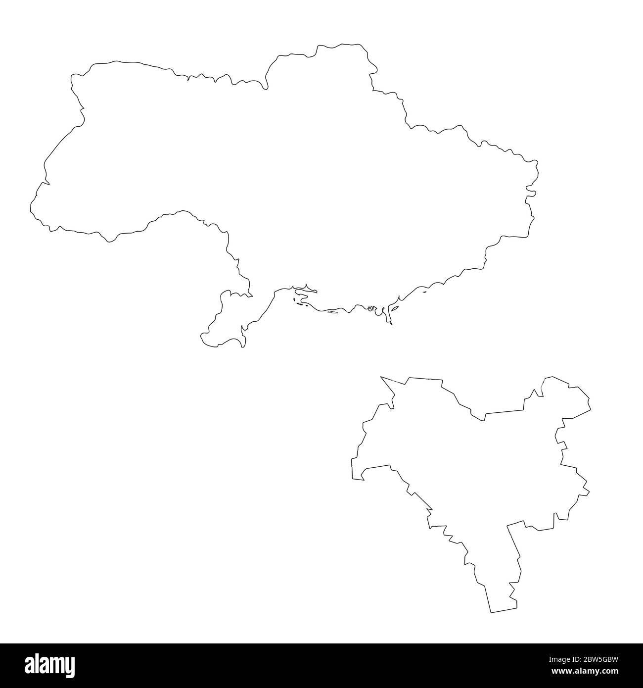 Vektorkarte Ukraine und Kiew. Land und Hauptstadt. Isolierte Vektorgrafik. Übersicht. EPS 10-Abbildung. Stock Vektor