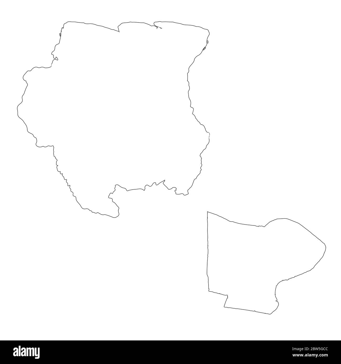 Vektorkarte Suriname und Paramaribo. Land und Hauptstadt. Isolierte Vektorgrafik. Übersicht. EPS 10-Abbildung. Stock Vektor
