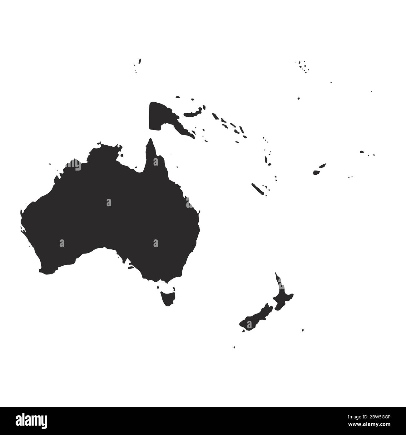 Vektorkarte Australien Ozeanien. Isolierte Vektorgrafik. Schwarz auf weißem Hintergrund. EPS 10-Abbildung. Stock Vektor